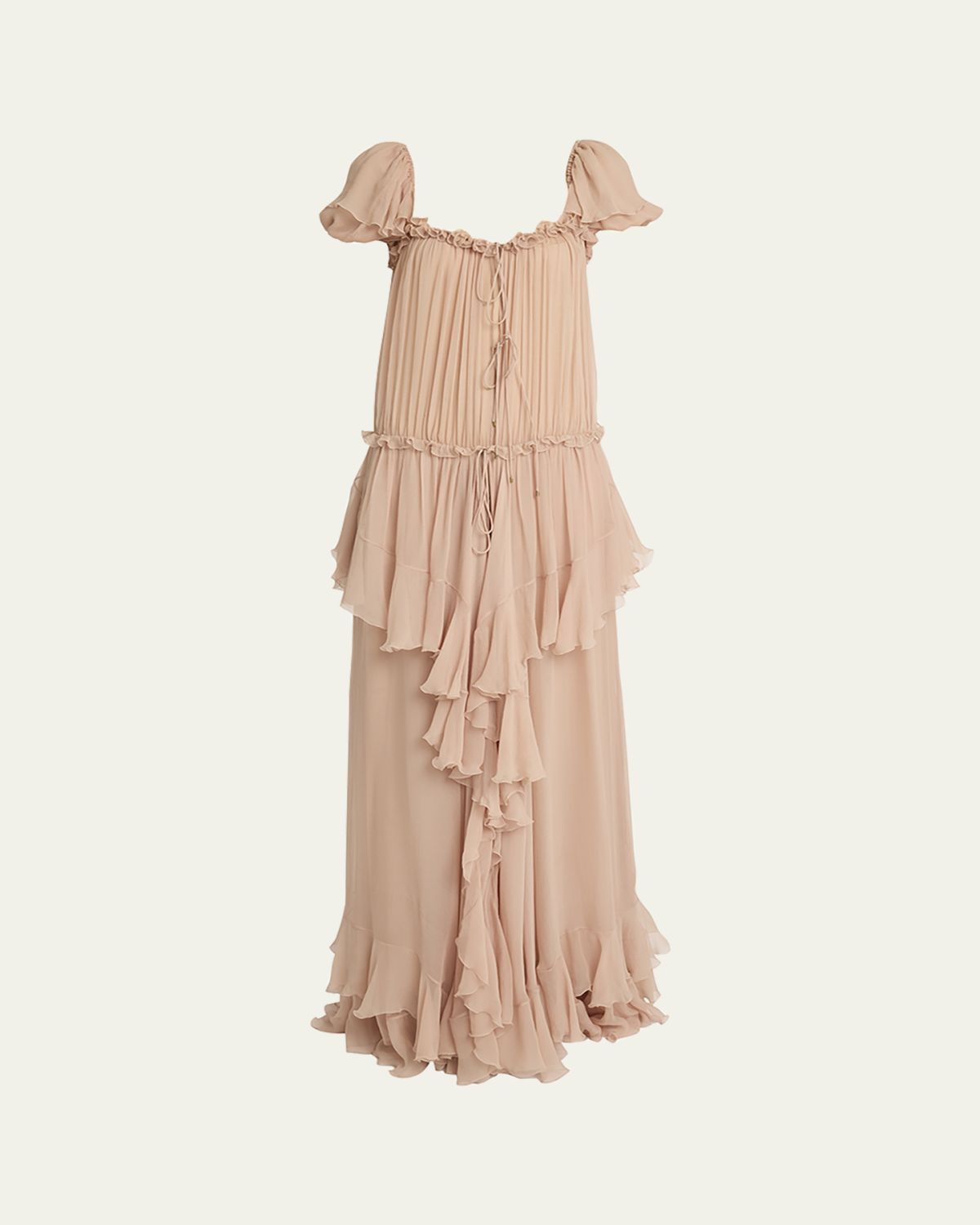Chloe Gathered Ruffle Organic Silk Mousseline Gown