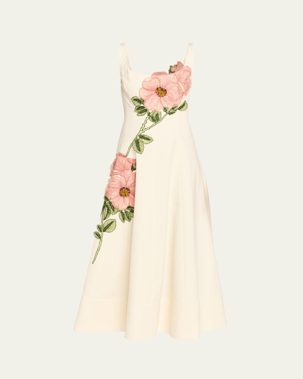 Lela Rose Peony Embroidered Sleeveless Midi Dress
