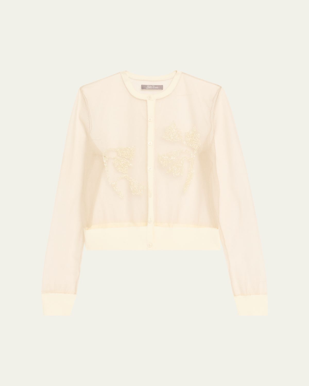Lela Rose Tulip Beaded Sheer Crewneck Cardigan