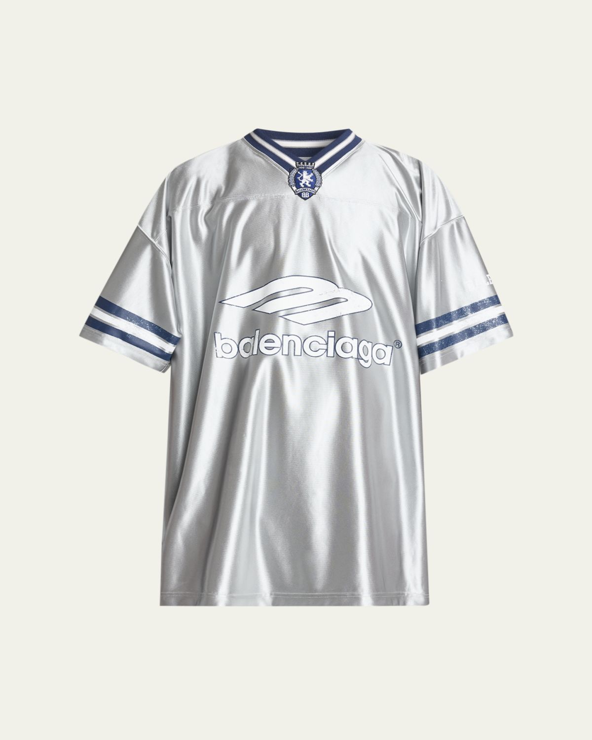 Balenciaga Men's Shiny 3B Football V-Neck T-Shirt
