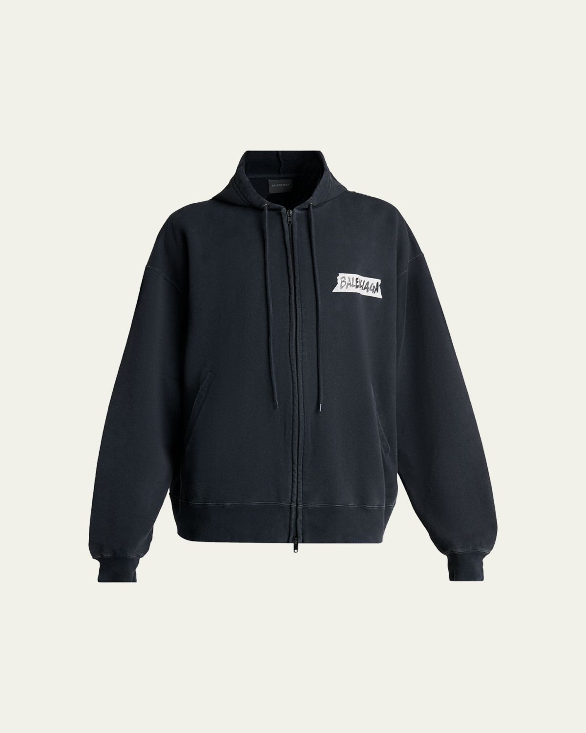 Balenciaga Men's Masking Tape Oversized-Fit Faded Fleece Full-Zip Hoodie