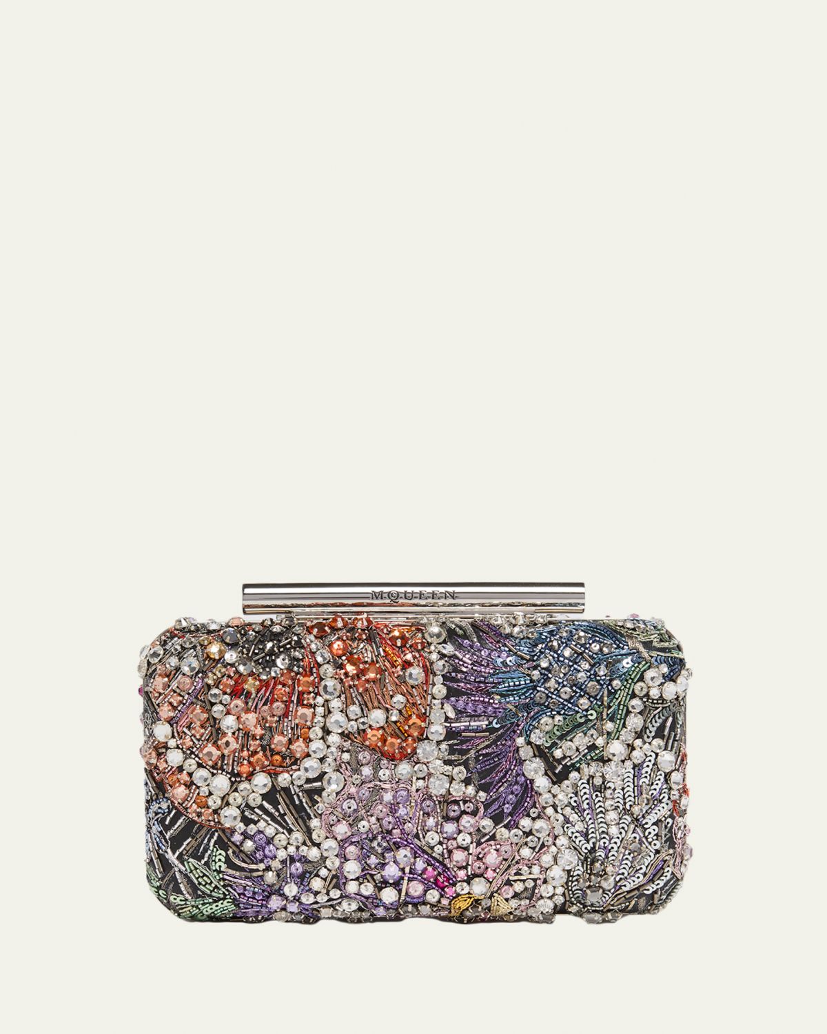 McQueen Bead & Crystal T-Bar Clutch Bag