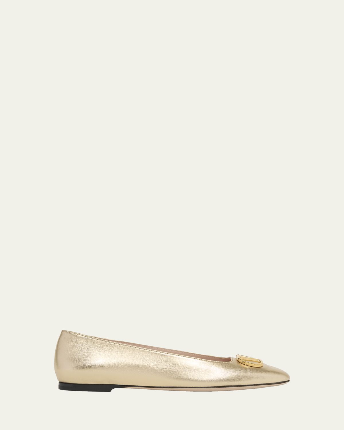 Valentino Garavani VLogo Signature Metallic Leather Ballerina Flats