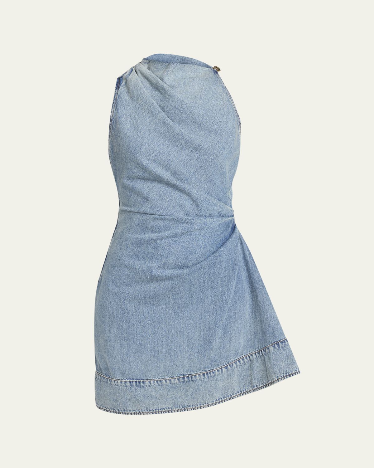 McQueen Pleated Denim Halter Mini Dress