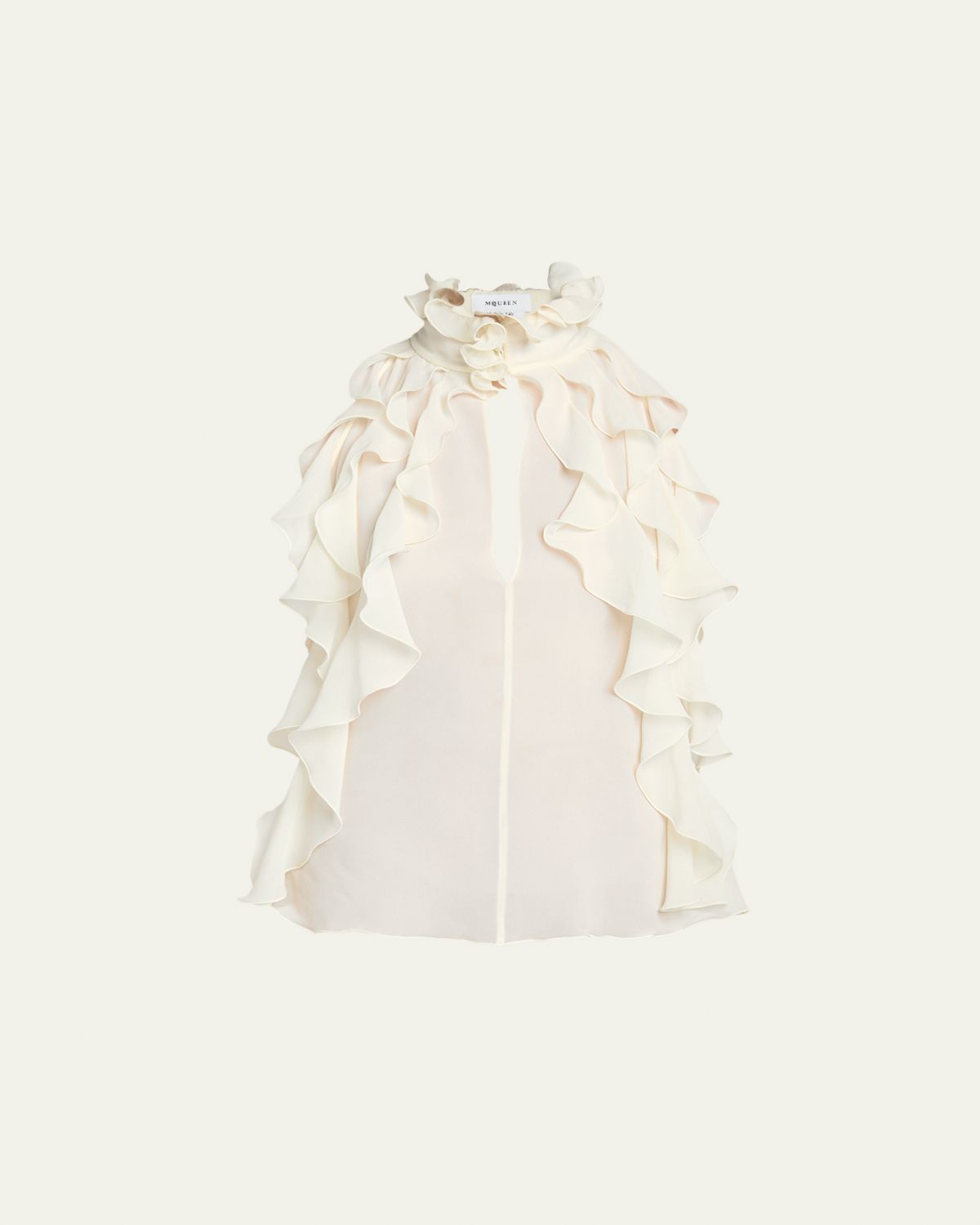 McQueen Cutout Ruffle Silk Georgette Top
