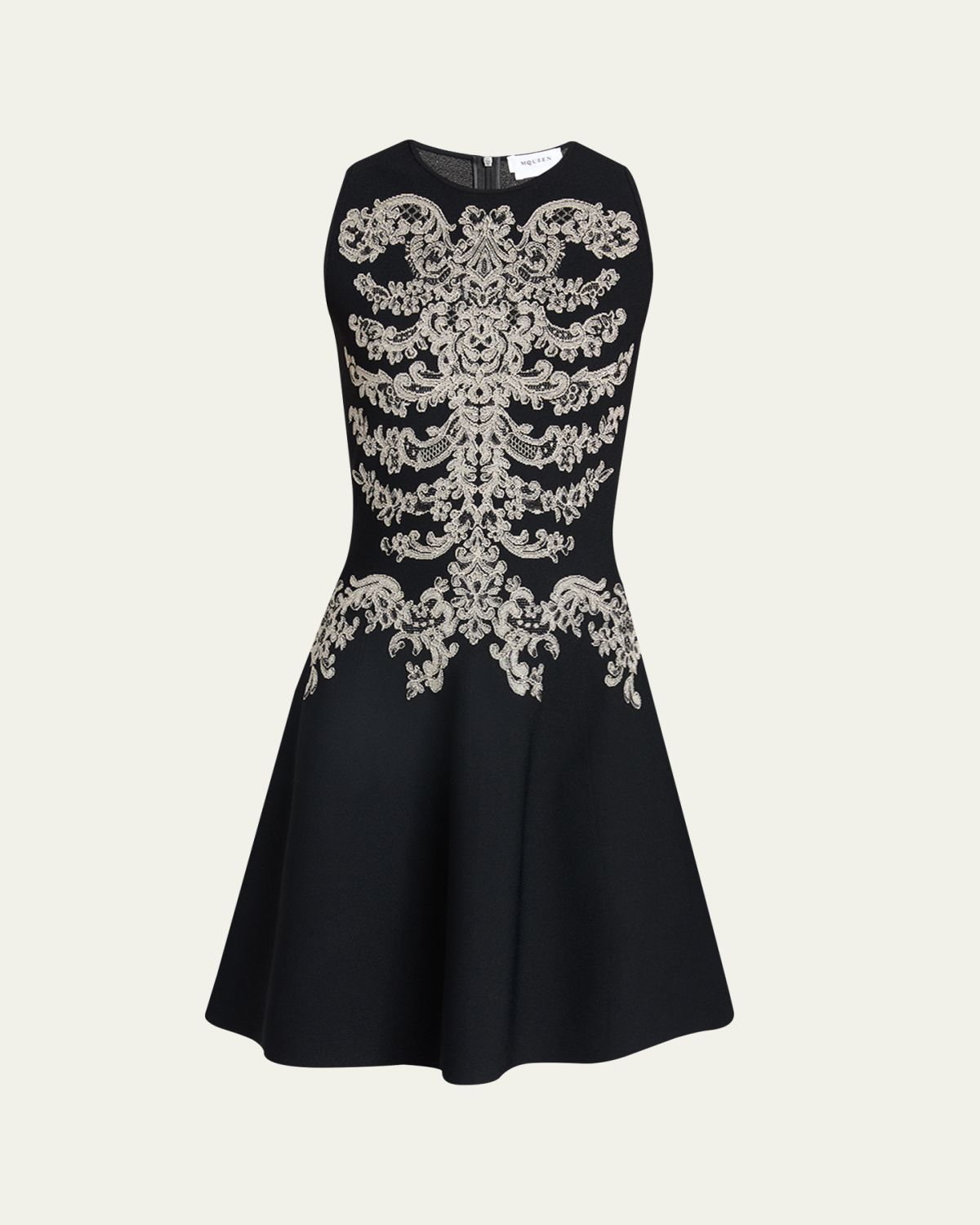 McQueen Sleeveless Lace Ribcage Jacquard Mini Dress