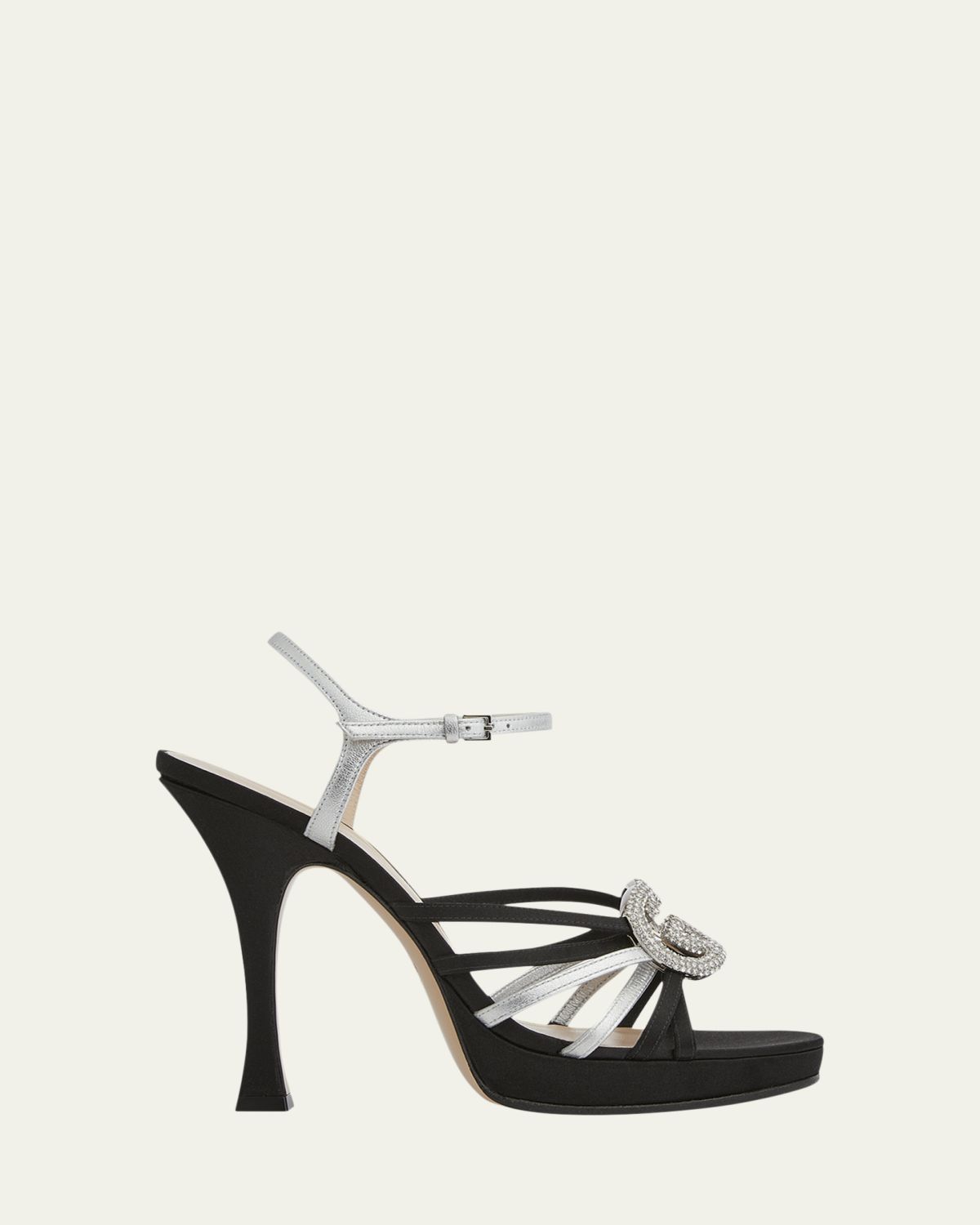 Gucci 105mm Crystal Interlocking G Mixed Leather Platform Sandals