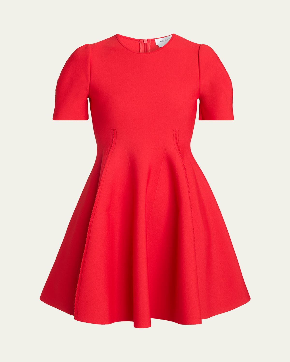 McQueen Puff-Sleeve Fit-&-Flare Mini Dress