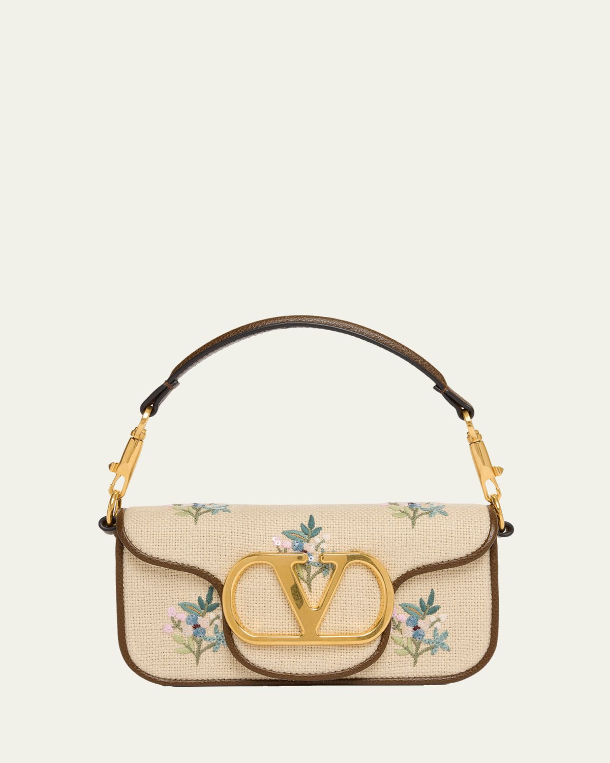 Valentino Garavani Small Floral-Embroidered Woven Flax Shoulder Bag - Women's Bags