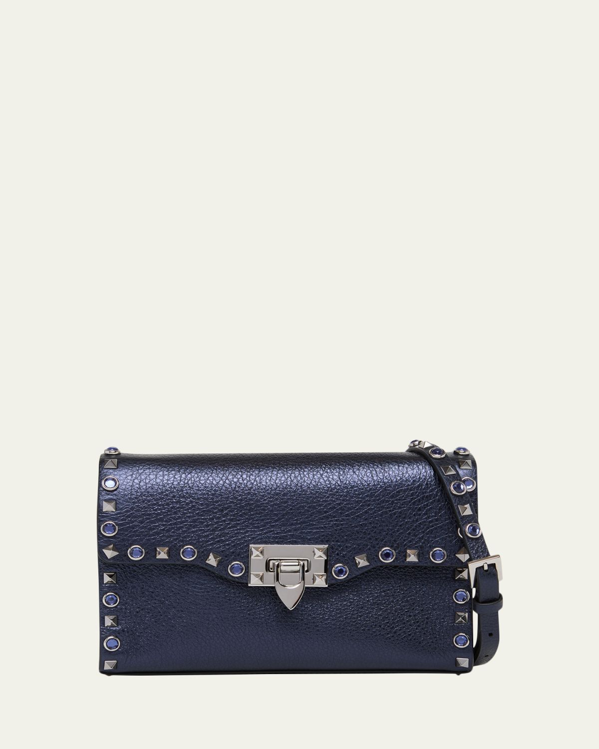 Valentino Garavani Small Rockstud & Rhinestone Metallic Leather Crossbody Bag - Women's Bags