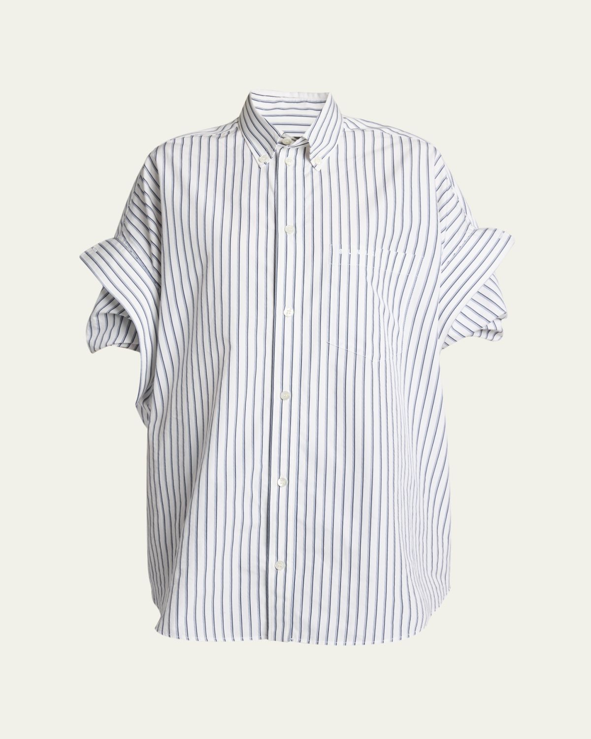 Balenciaga Tucked-Sleeve Striped Poplin Shirt