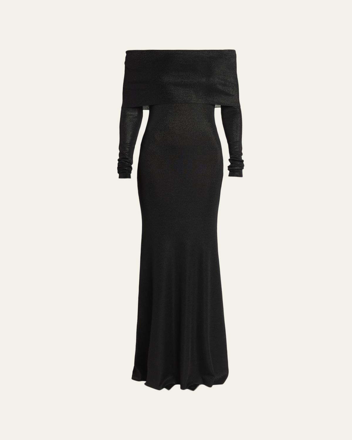 Balenciaga Metallic Rib Off-The-Shoulder Maxi Dress