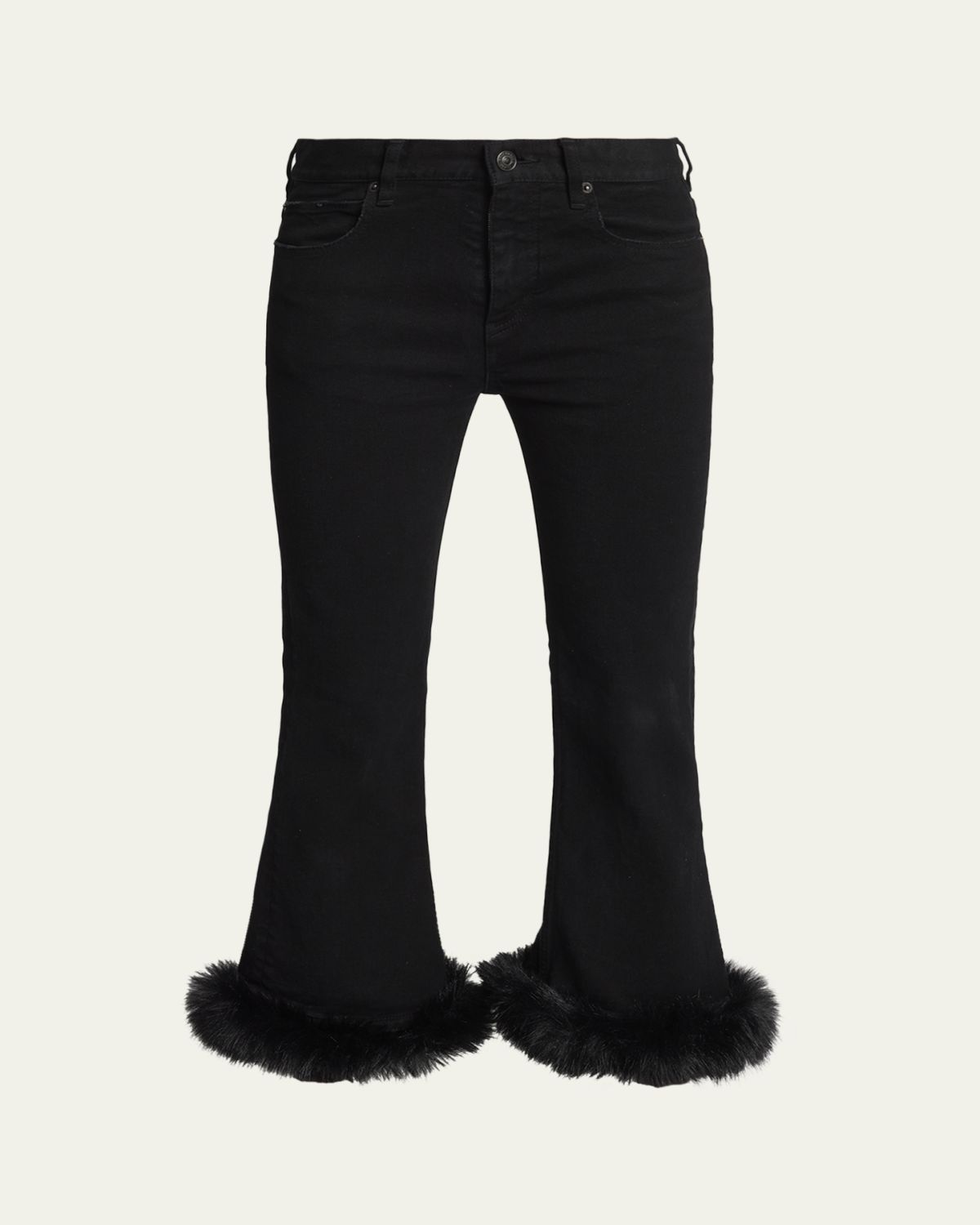 Balenciaga Faux-Fur Trim Denim Kickflare Capri Pants