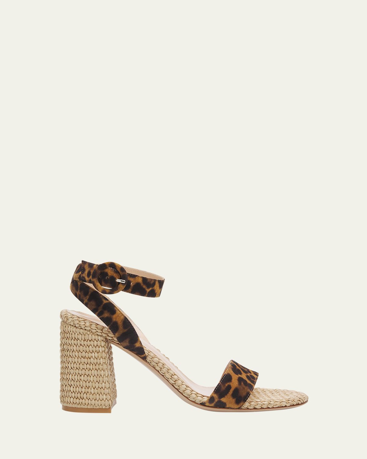 Gianvito Rossi 85mm Leopard-Printed Suede and Raffia Sandals