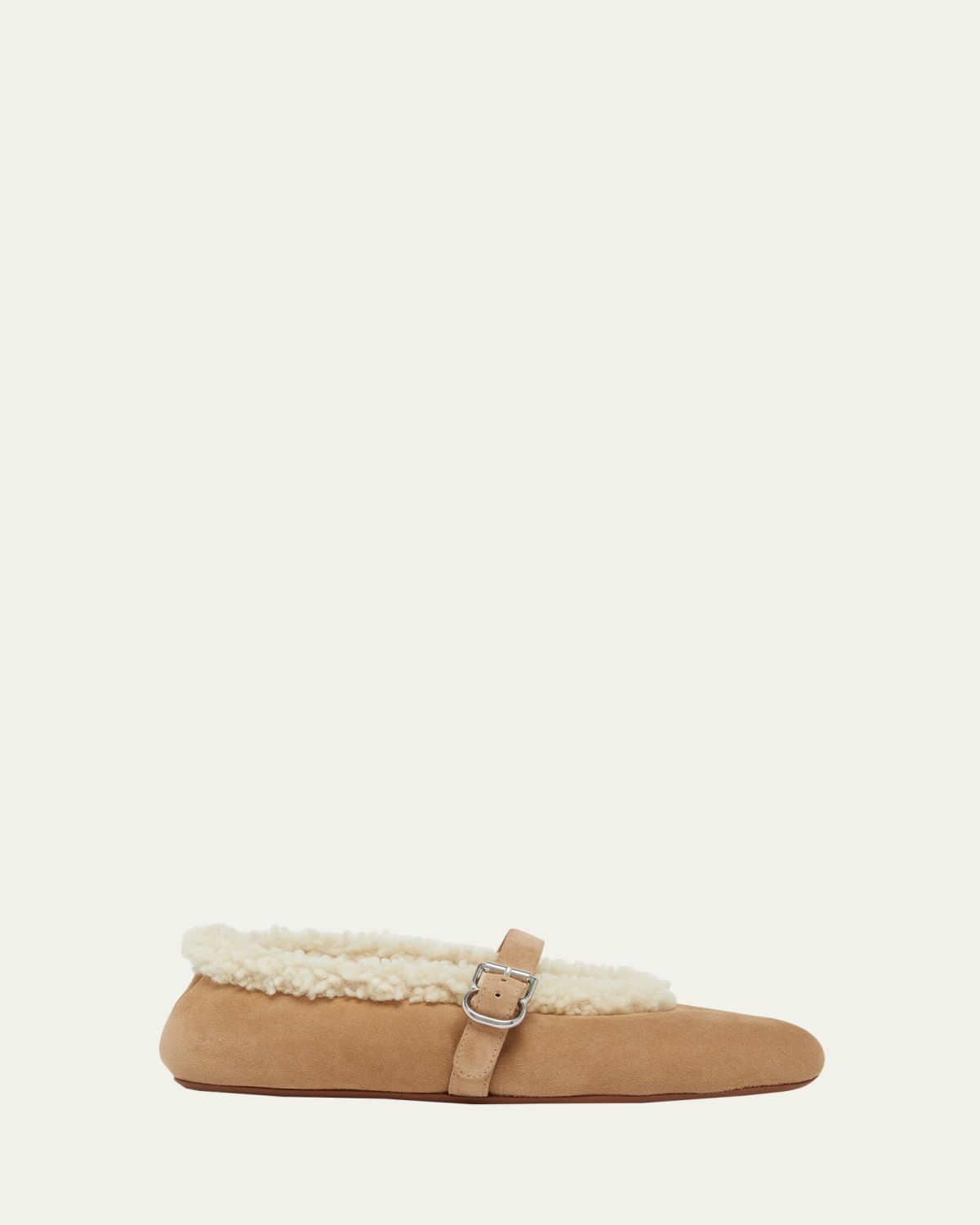 ALAIA Merino Suede Shearling Mary Jane Ballerina Flats