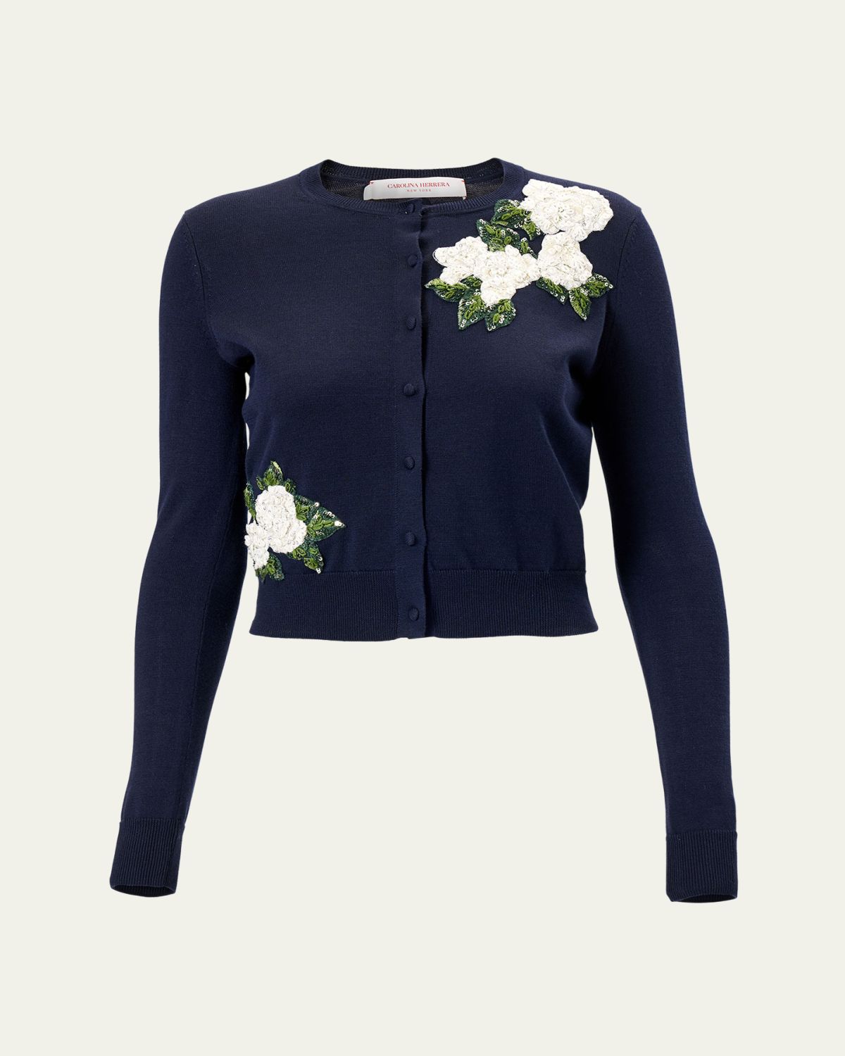 Carolina Herrera Sequined Floral Embroidered Crewneck Cardigan