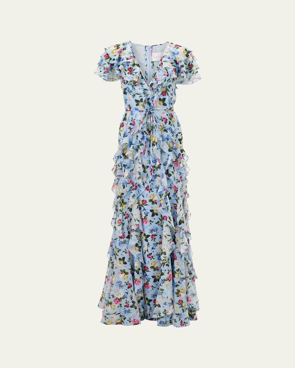 Carolina Herrera Floral Ruffle Chiffon Short-Sleeve Maxi Dress | Thumbnail 5 Carolina Herrera Floral Ruffle Chiffon Short-Sleeve Maxi Dress | Thumbnail 5