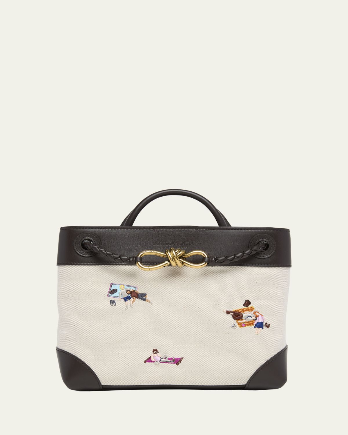 Bottega Veneta Andiamo Small Embroidered Canvas Top-Handle Bag