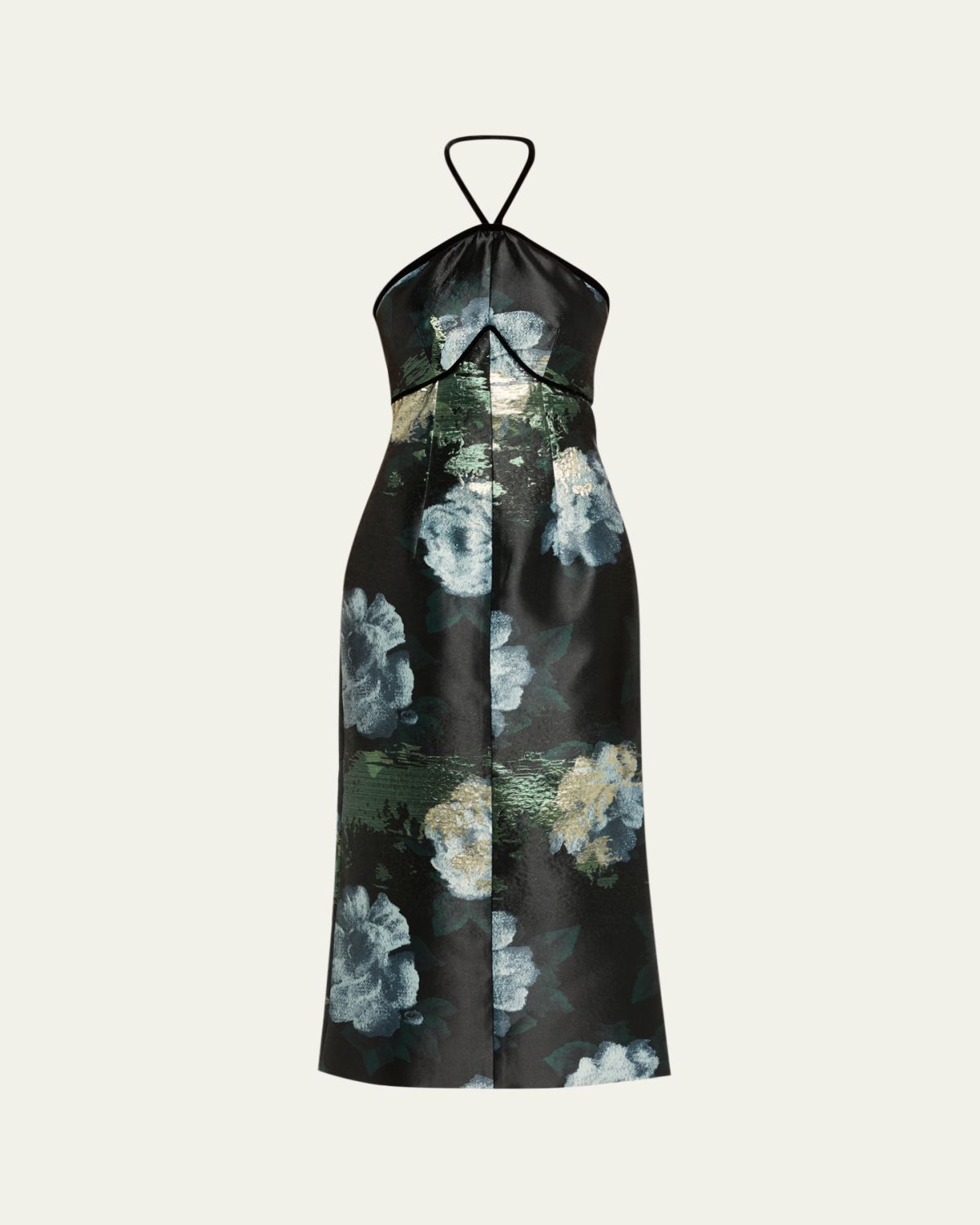 Domino Metallic Watercolor Halter Midi Dress