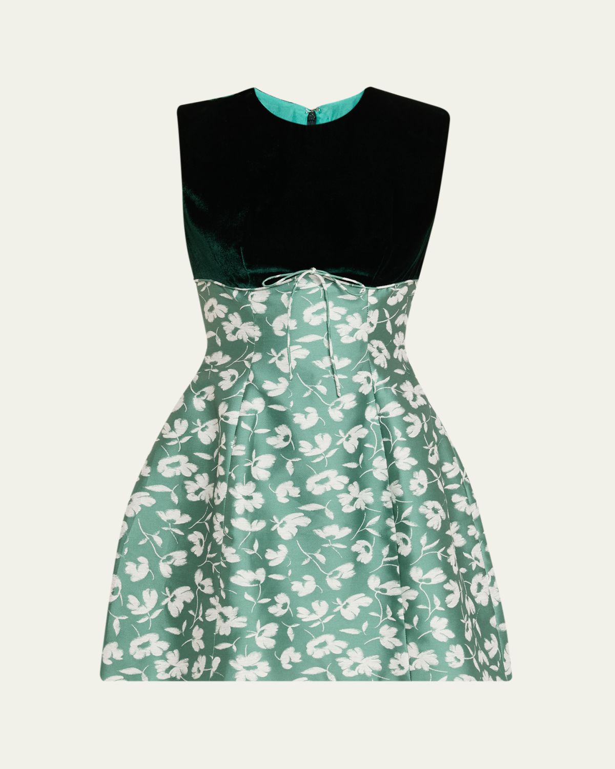 Markarian Jolie Velvet Empire-Waist Floral Brocade Mini Dress