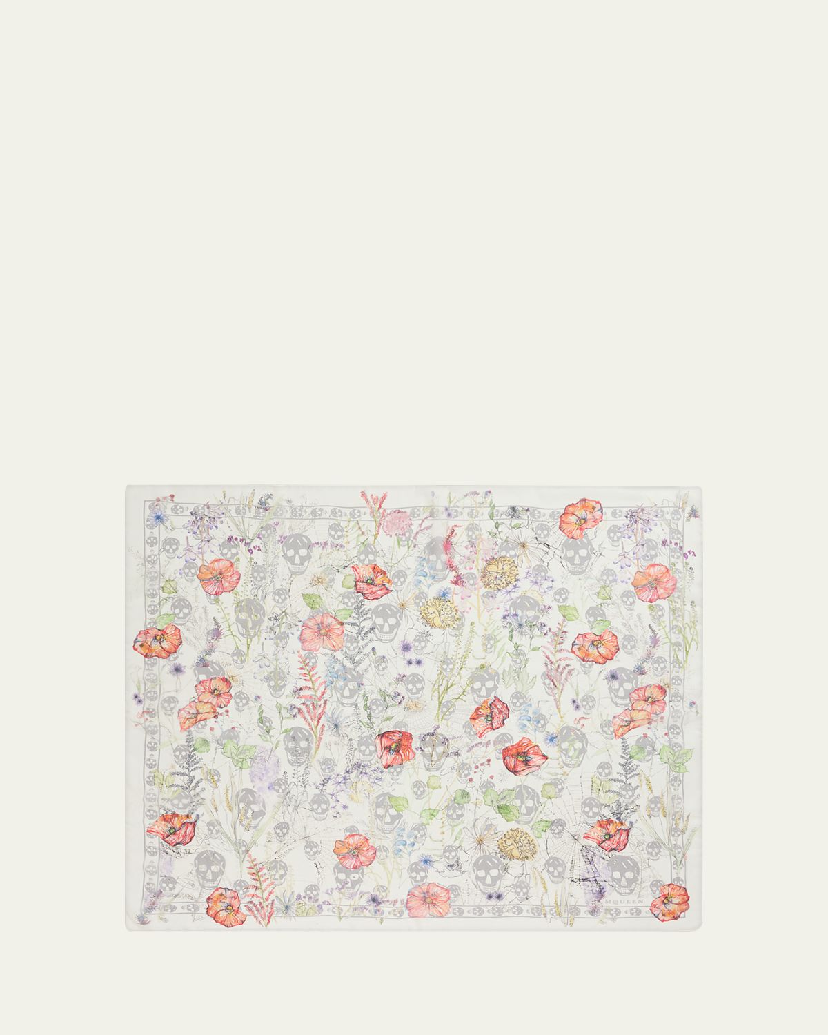 McQueen Skull & Spider Floral Silk Scarf