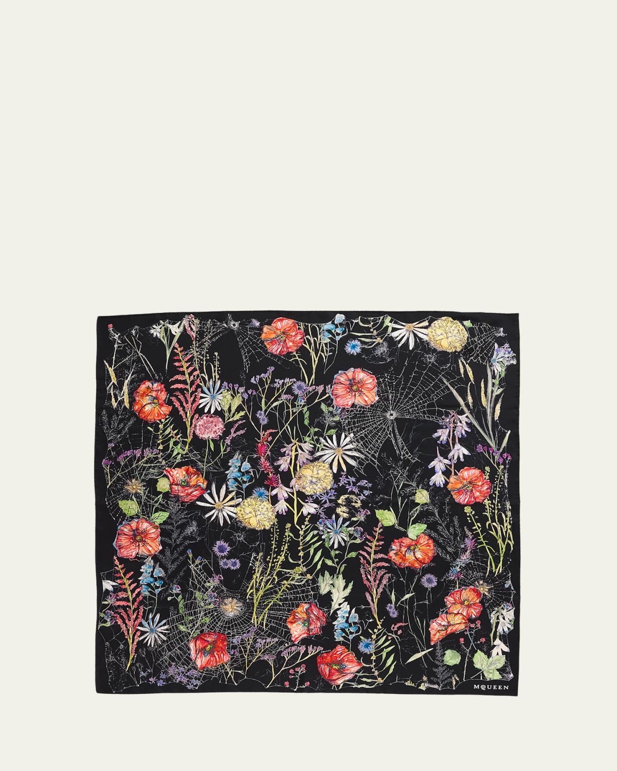 McQueen Spider Floral Silk Twill Scarf
