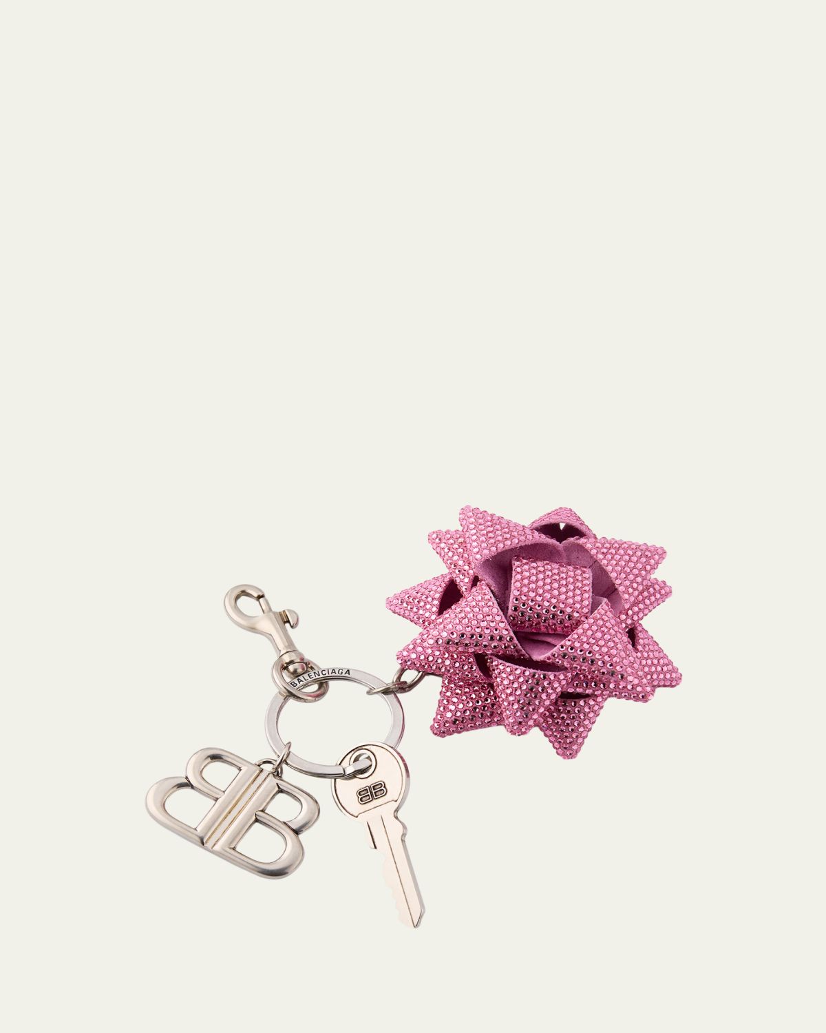 Balenciaga Pink Crystal Gifting Bow Key Ring Bag Charm