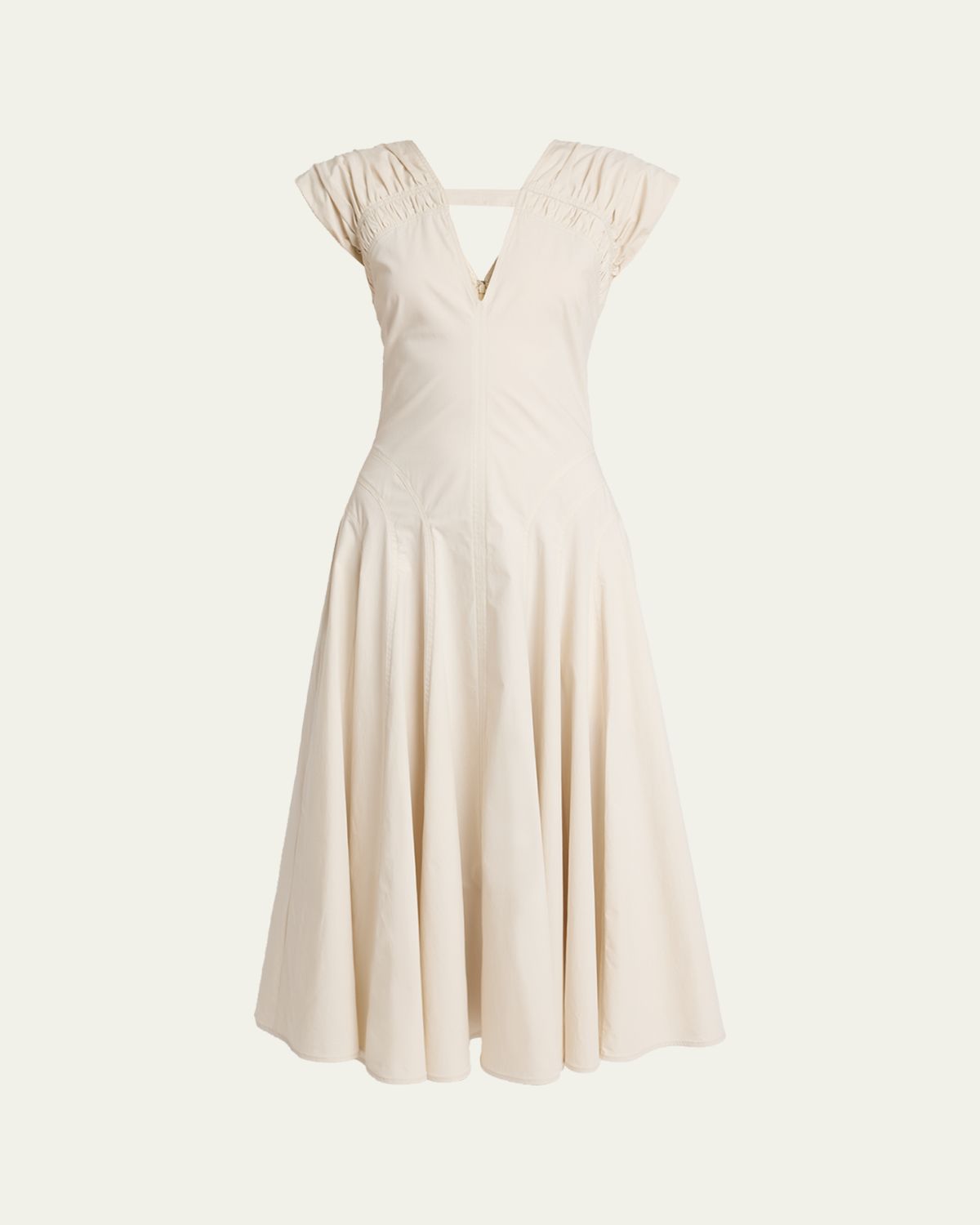 Proenza Schouler Manoela Gathered Cap-Sleeve V-Neck Midi Dress