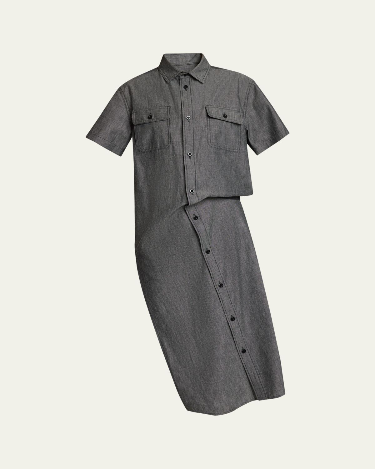 SACAI Asymmetric Short-Sleeve Denim Midi Shirtdress