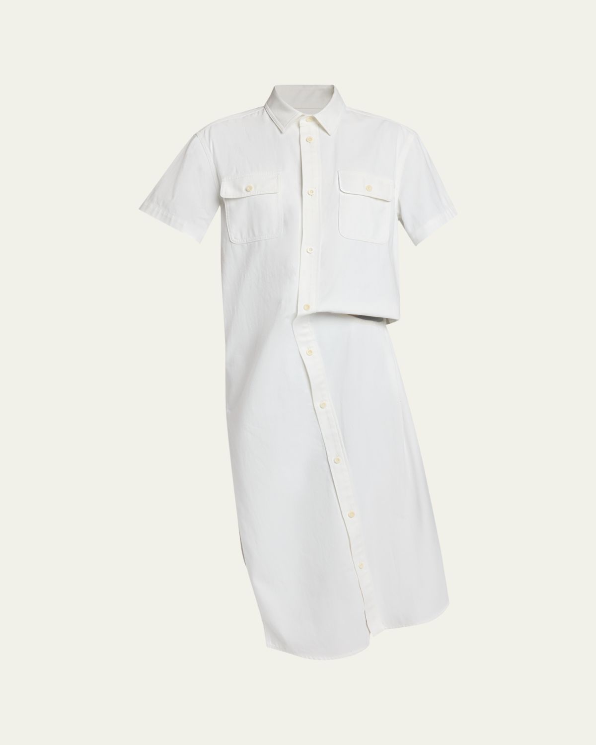 SACAI Asymmetric Short-Sleeve Denim Midi Shirtdress