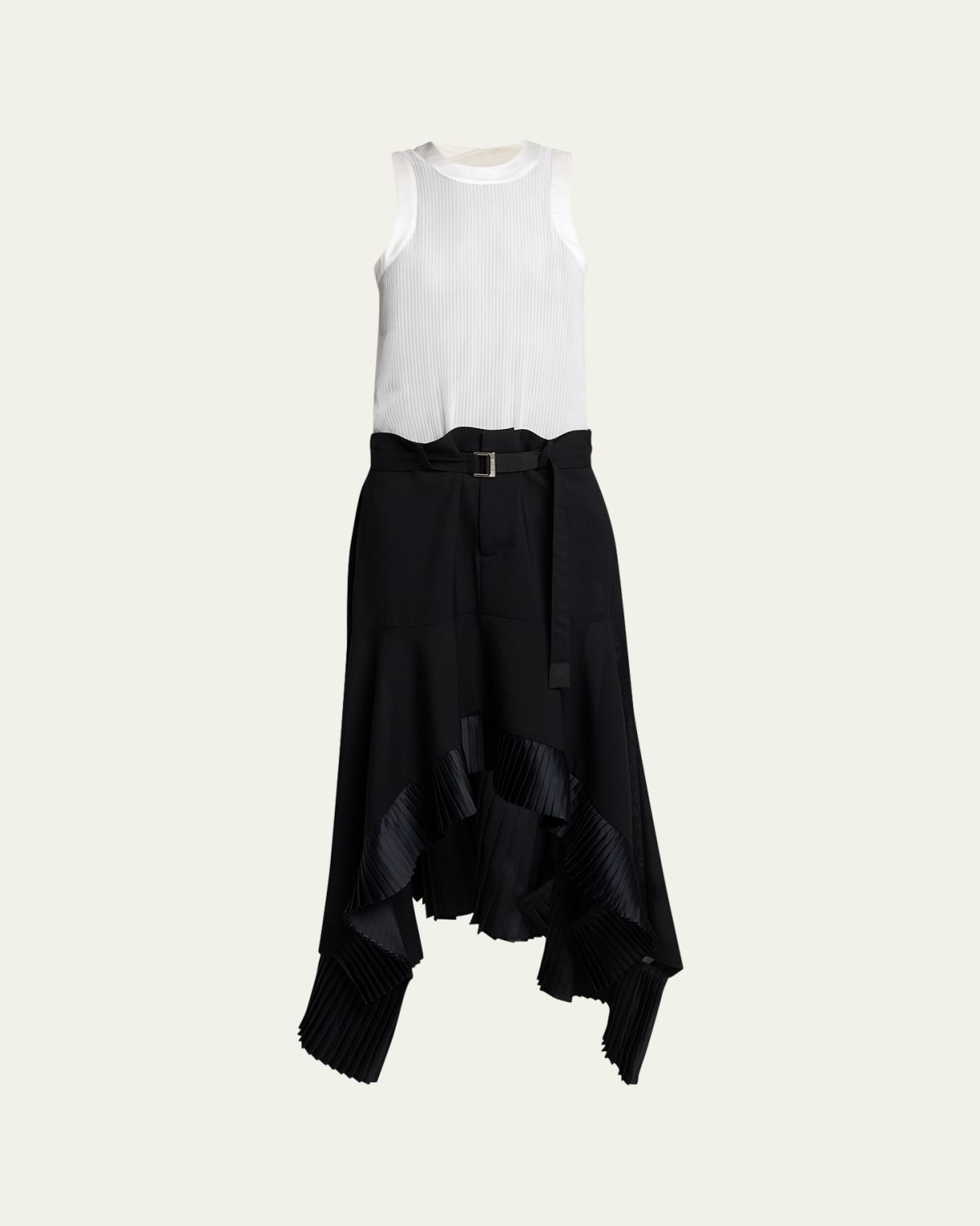 SACAI Mixed-Media Sleeveless Handkerchief Maxi Dress