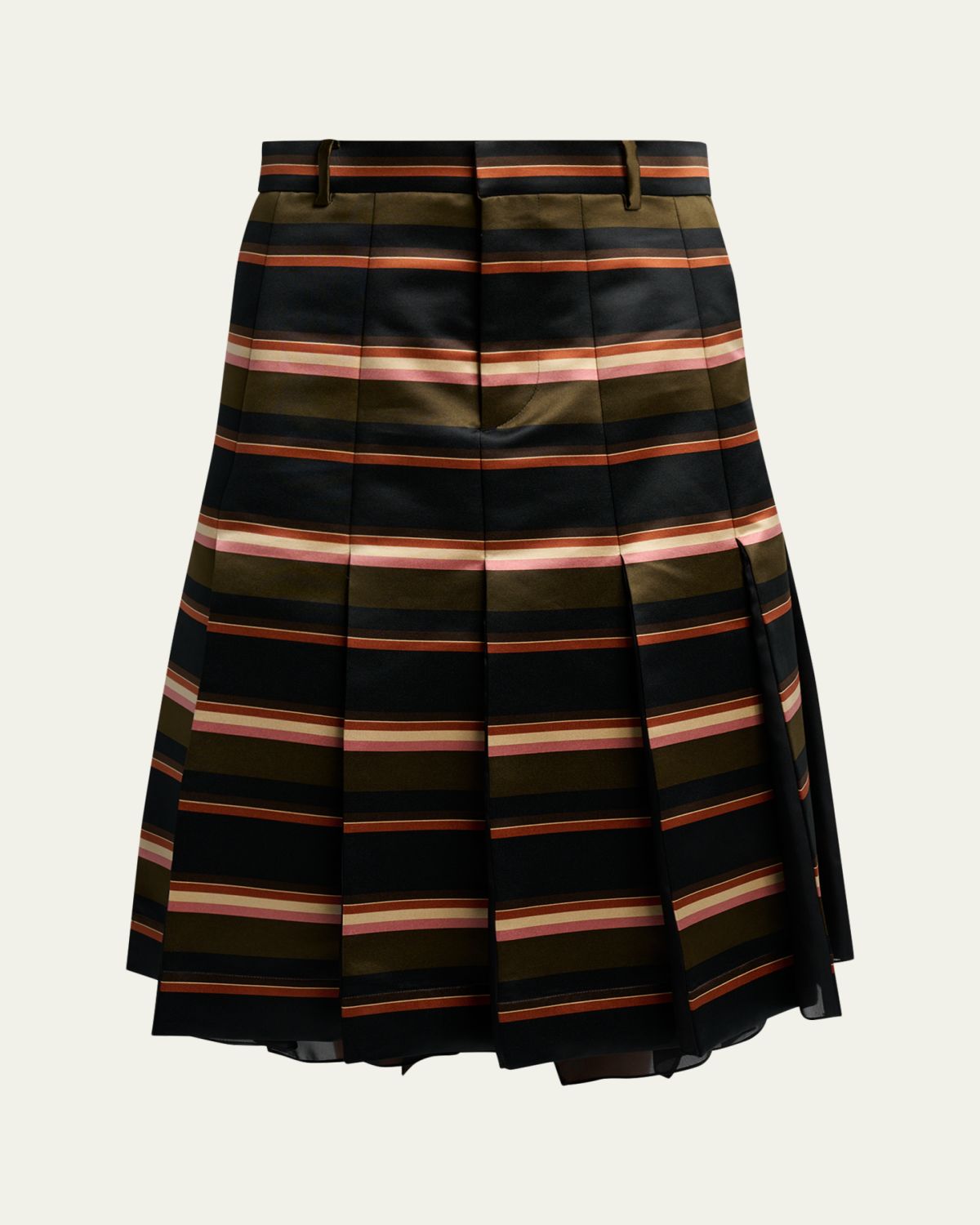 SACAI Horizontal Striped Pleated Midi Skirt