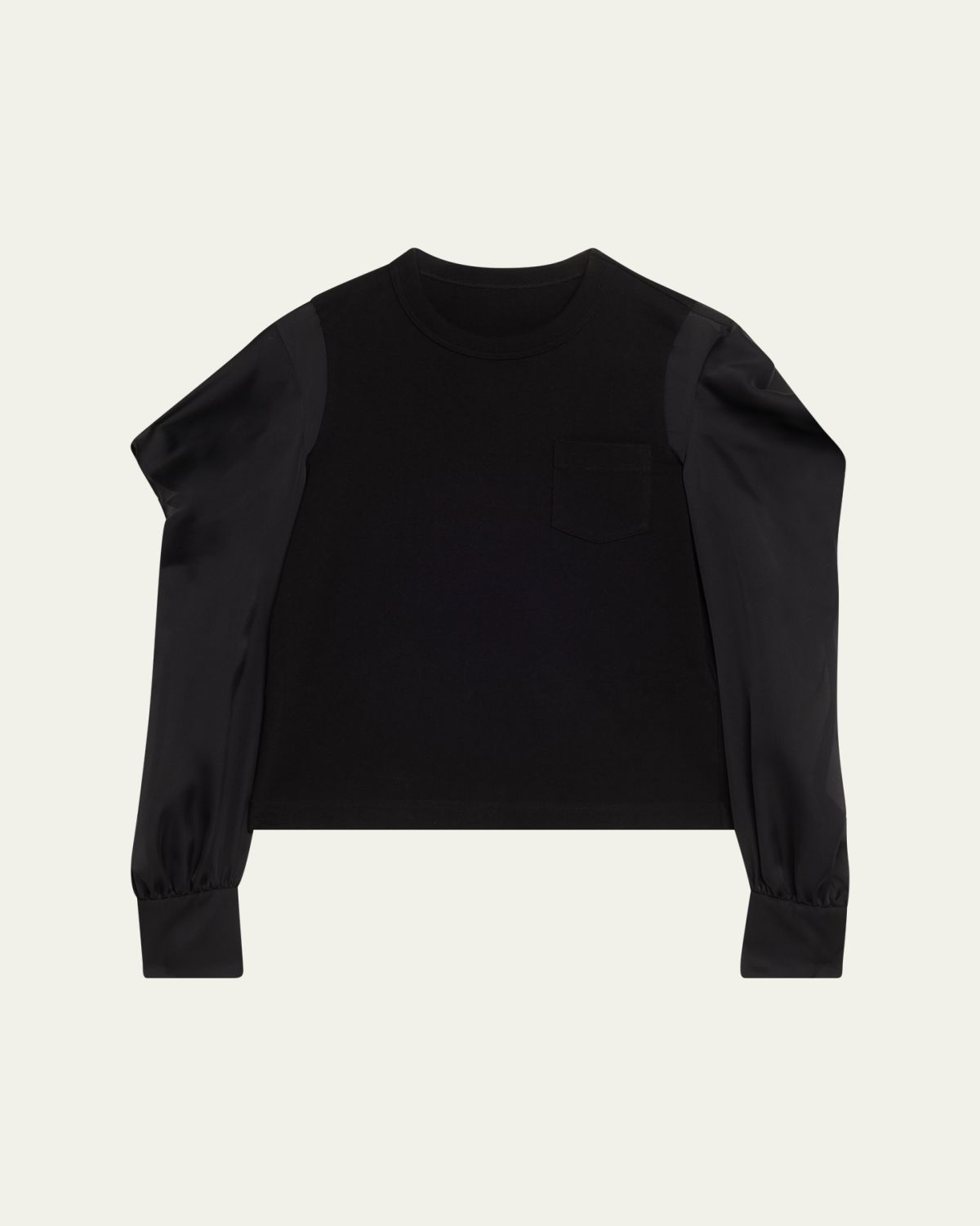SACAI Satin Ruffle Sleeve Cotton Jersey T-Shirt