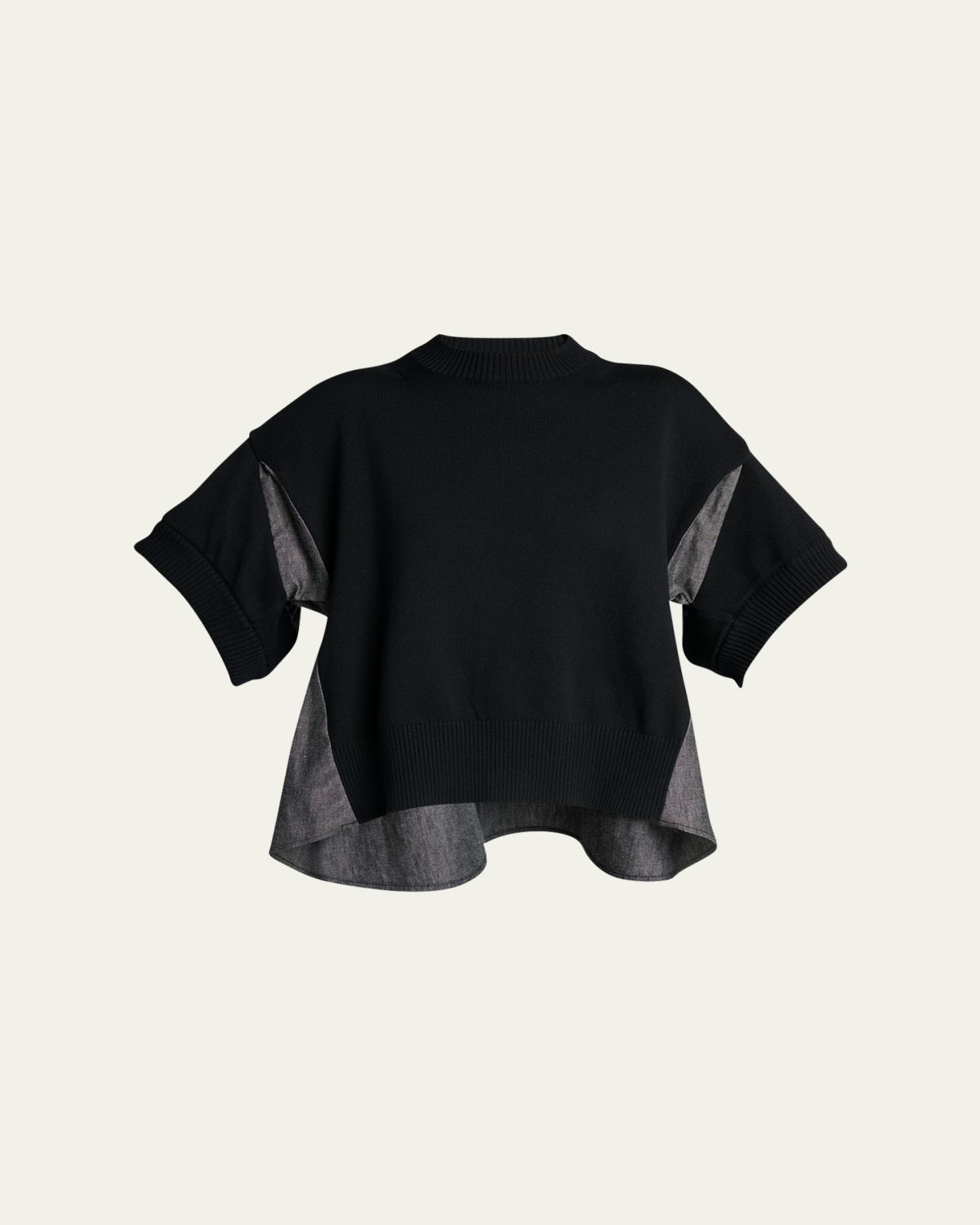 SACAI Denim And Knit Short-Sleeve Sweater