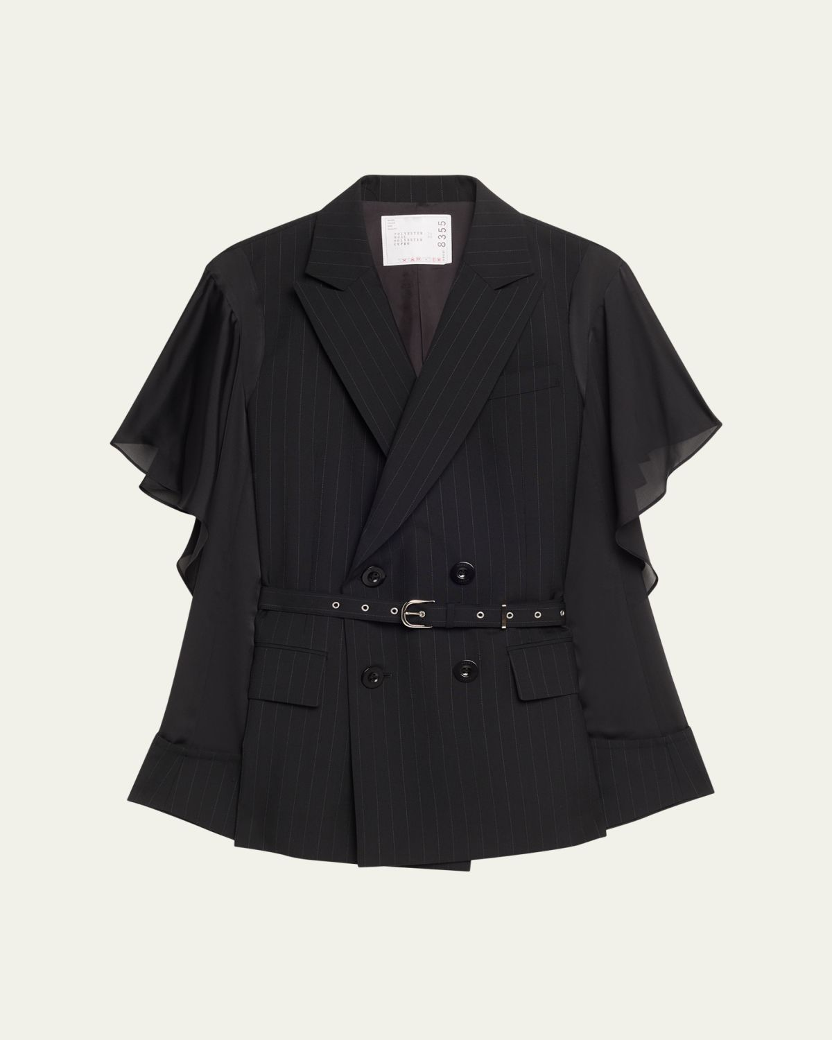 SACAI Chalk Striped Belted Double-Breasted Jacket