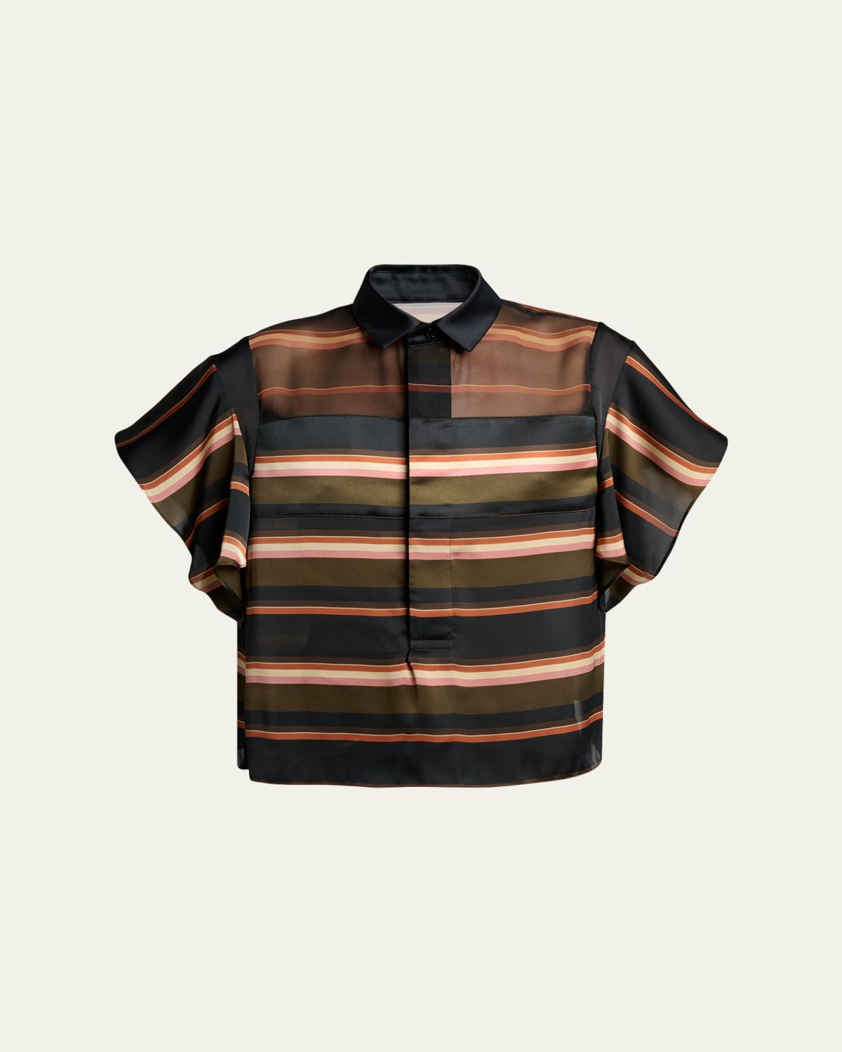 SACAI Striped Satin Flutter-Sleeve Blouse