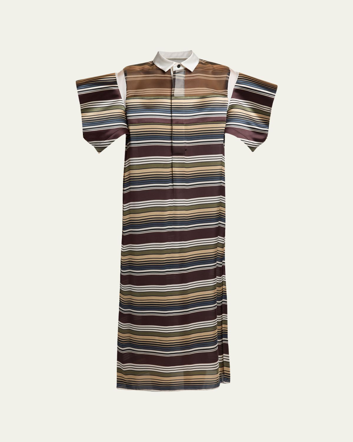 SACAI Striped Satin Flutter-Sleeve Midi Shirtdress