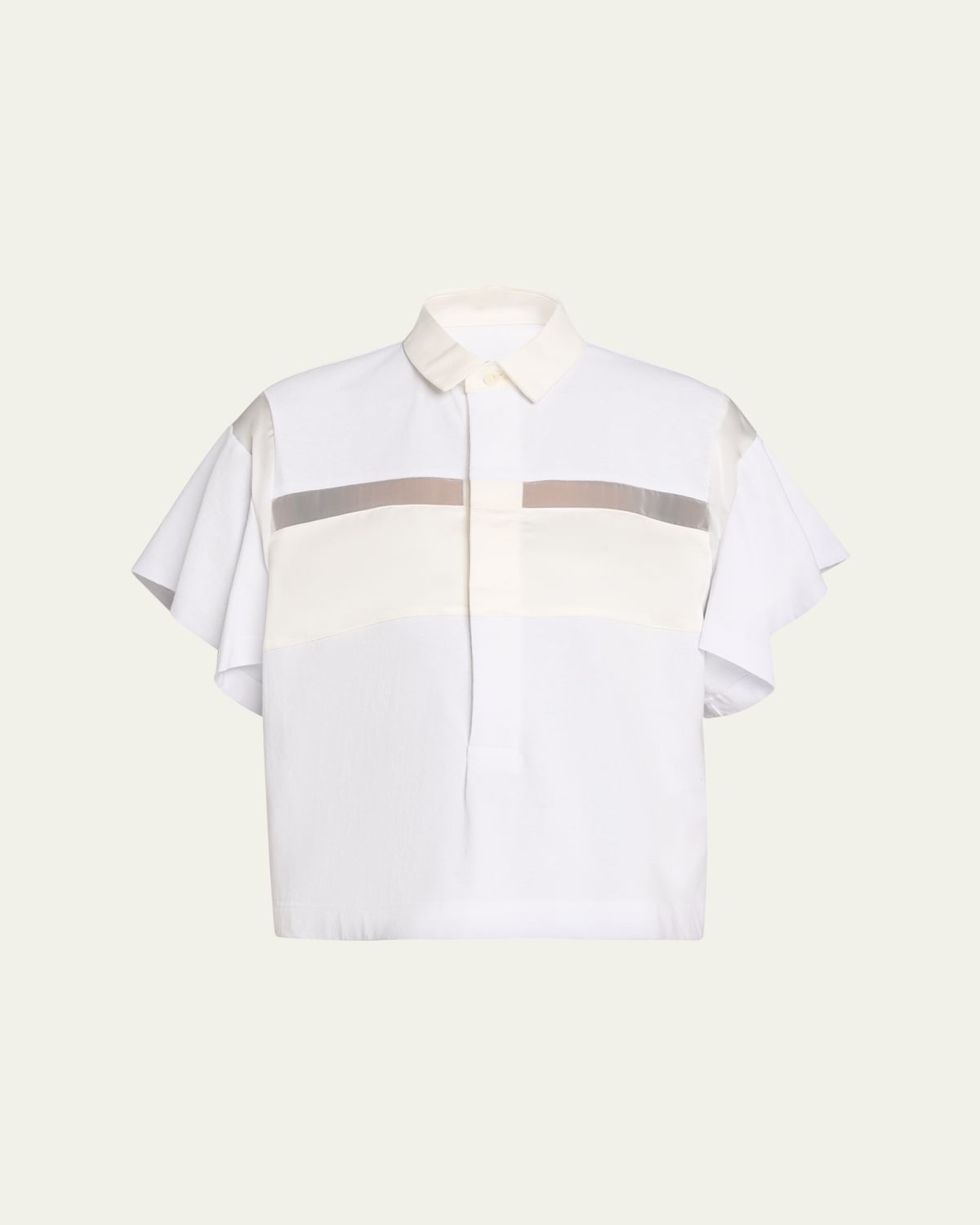 SACAI Satin-Inset Short-Sleeve Button-Down Shirt