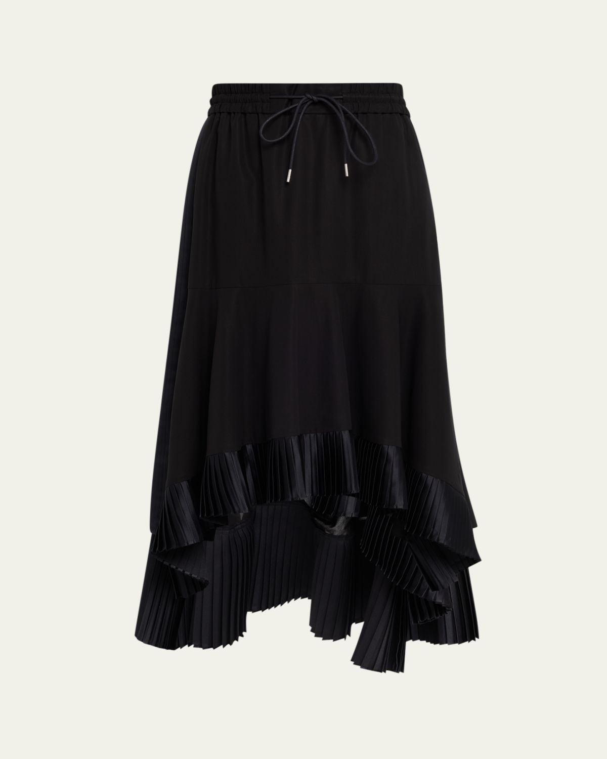 SACAI Pleated Satin Ruffle Cotton Broadcloth High-Low Skirt