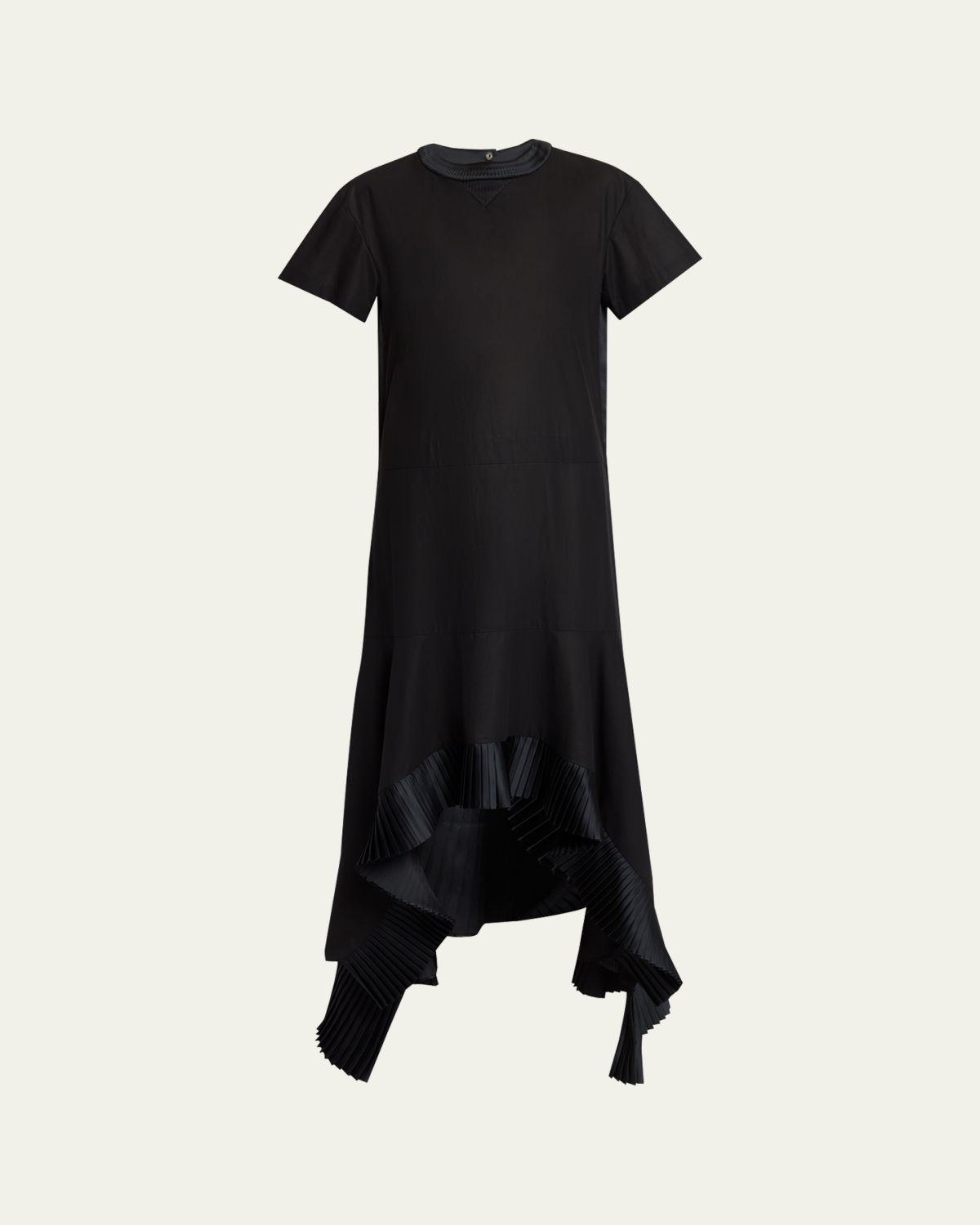 SACAI Short-Sleeve Pleated Handkerchief Midi Dress
