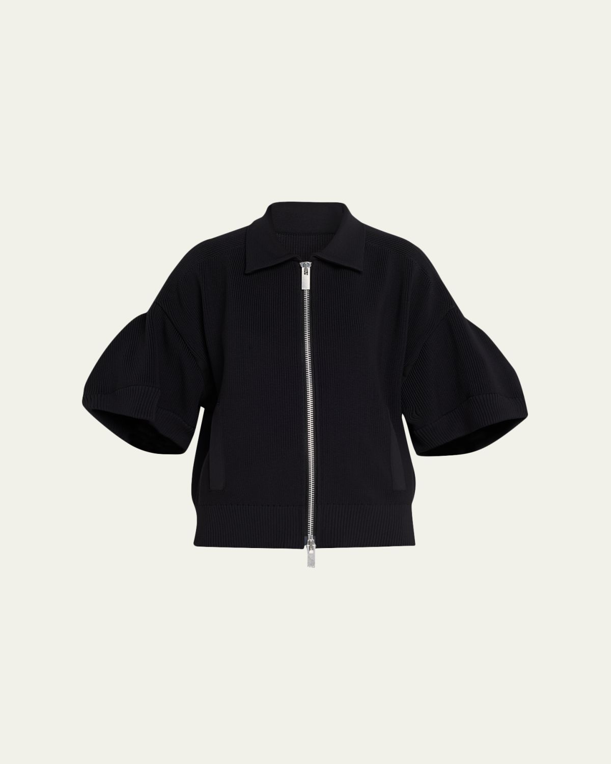 SACAI Short-Sleeve English Rib Knit Zip Jacket