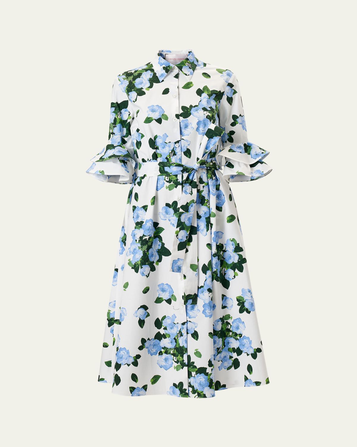 Carolina Herrera Tiered Ruffle Sleeve Belted Midi Shirtdress