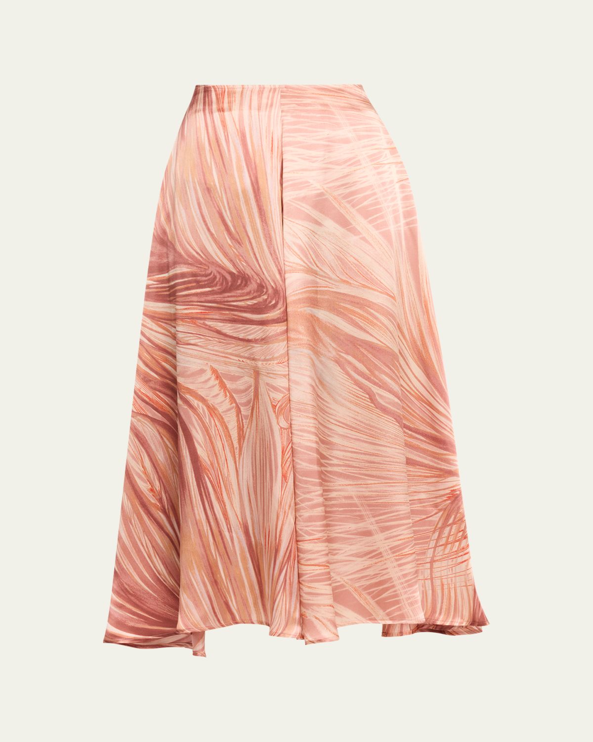 Kiton Feather-Print Silk A-Line Midi Skirt