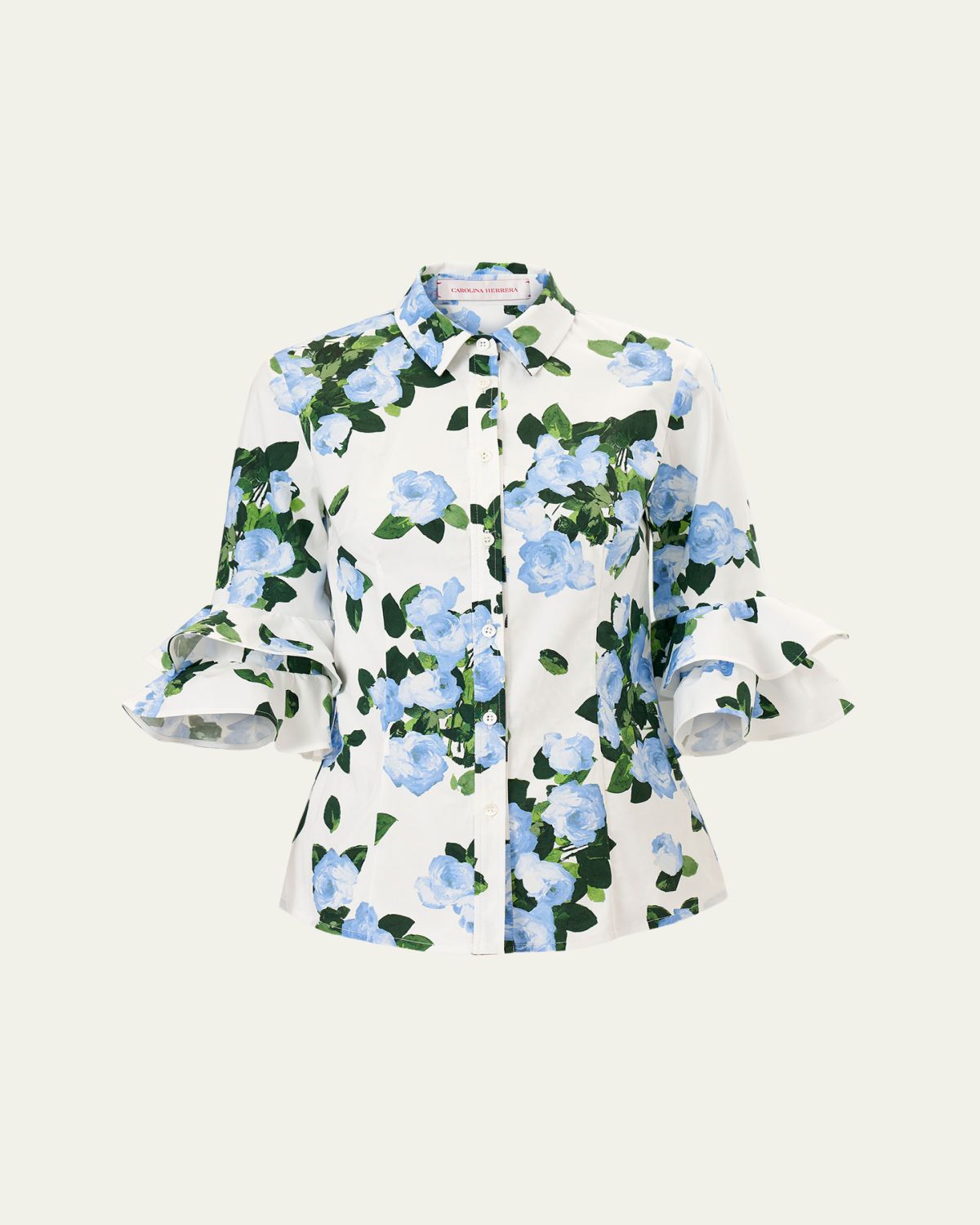 Carolina Herrera Tiered Ruffle Sleeve Button-Down Shirt