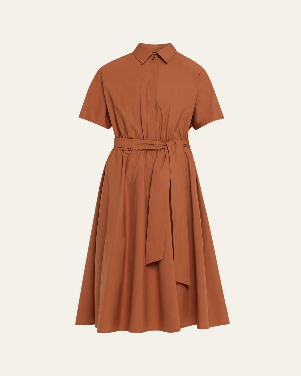 Kiton Cotton Tie-Waist Midi Shirtdress