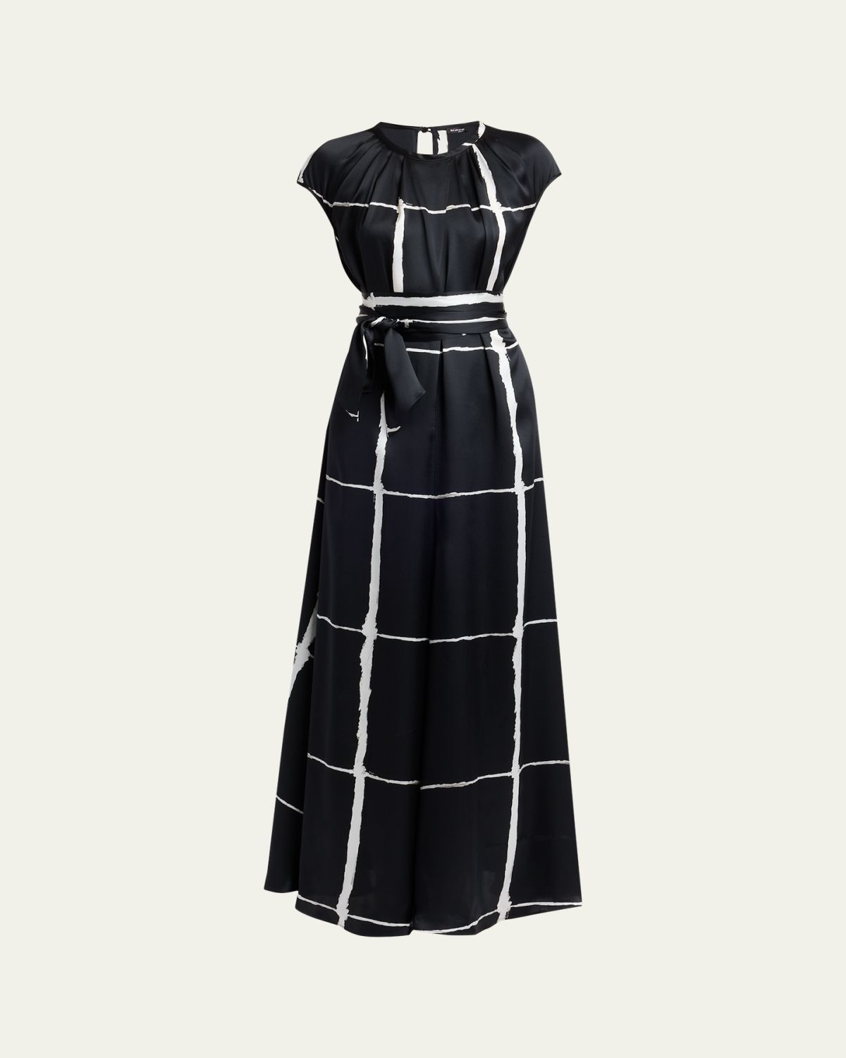 Kiton Windowpane-Print Silk Cap-Sleeve Maxi Dress
