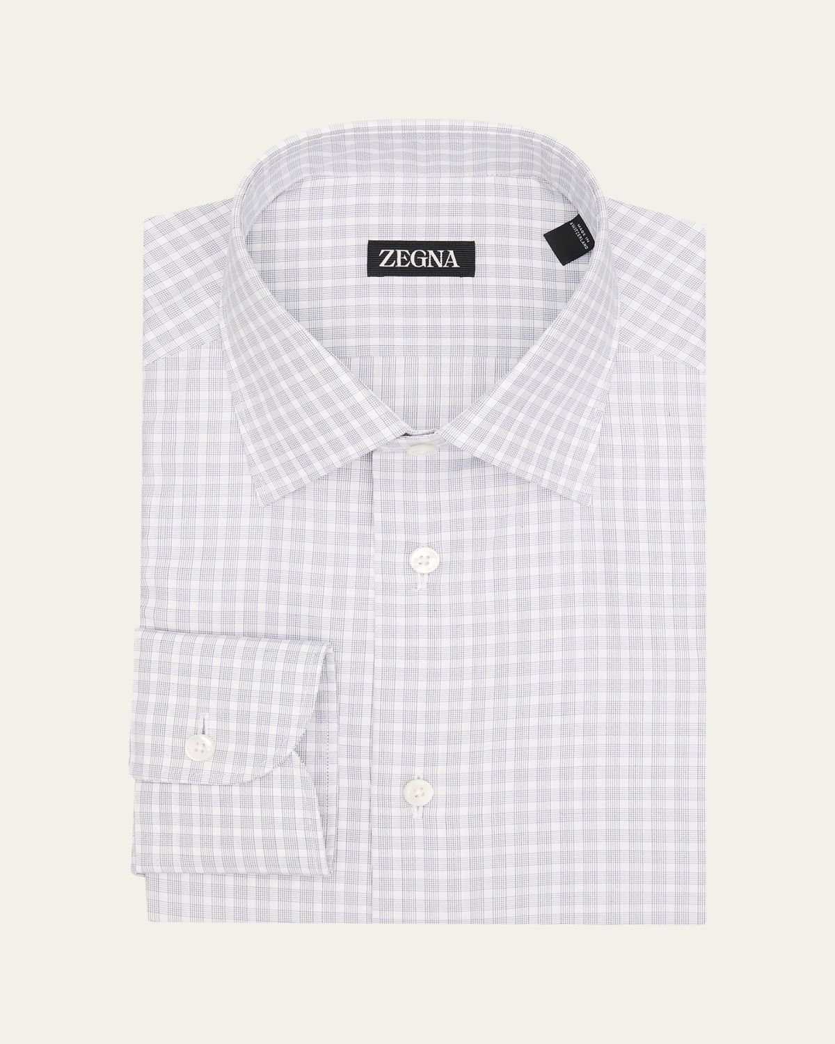 ZEGNA Men's Plaid Cotton Dress Shirt