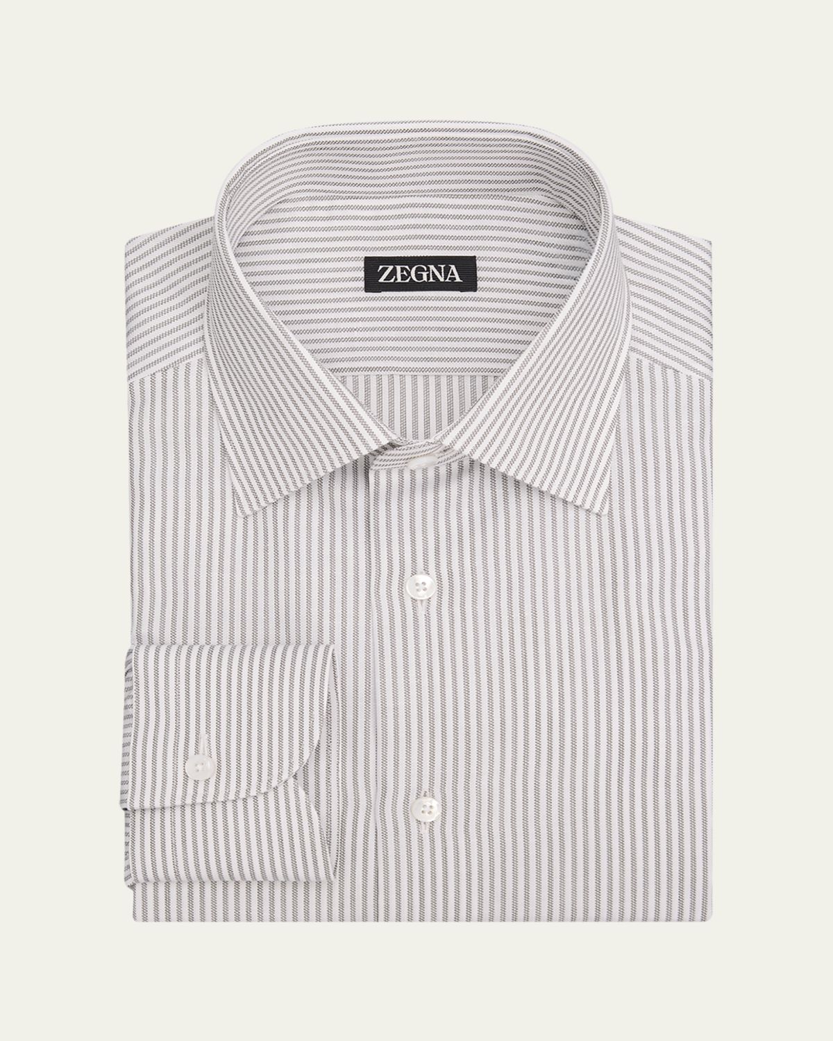 ZEGNA Men's Micro-Stripe Cotton and Linen Dress Shirt