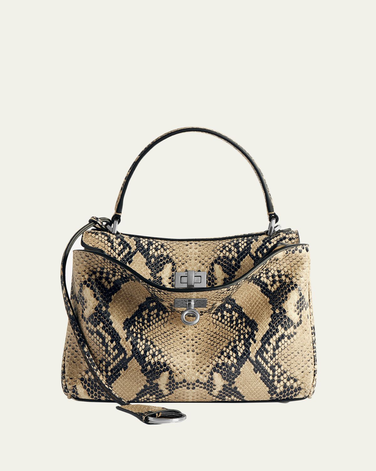 Balenciaga Rodeo Python-Embossed Leather Top-Handle Bag