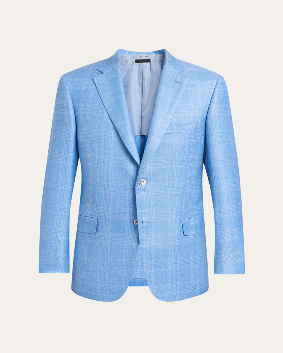 Brioni Men's Cashmere Sky Blue Plaid Jacket